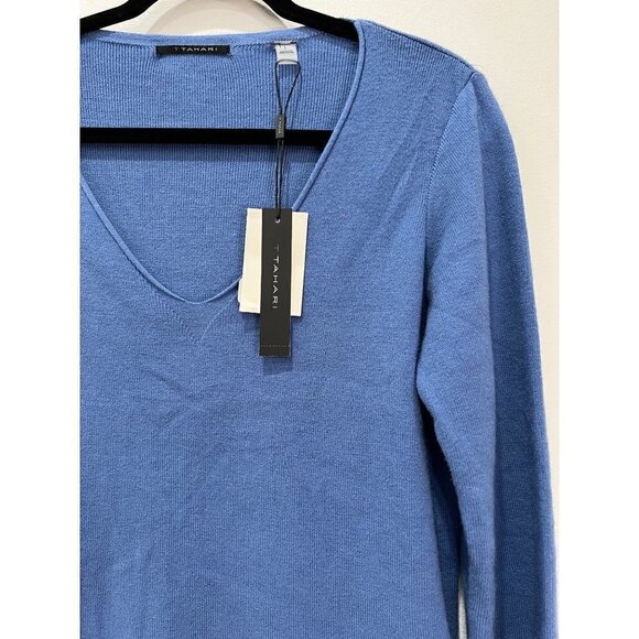 NWD Tahari Women's Size L Blue Wave V-Neck Sweater MSRP $68 "thread pulls" - Picture 5 of 11